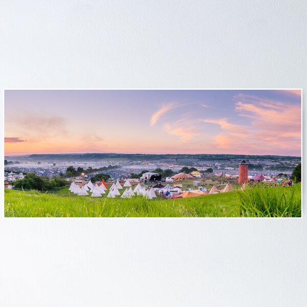 Glastonbury Festival at Sunset Panorama with Tipis Poster
