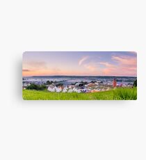 Glastonbury Festival at Sunset Panorama with Tipis Canvas Print