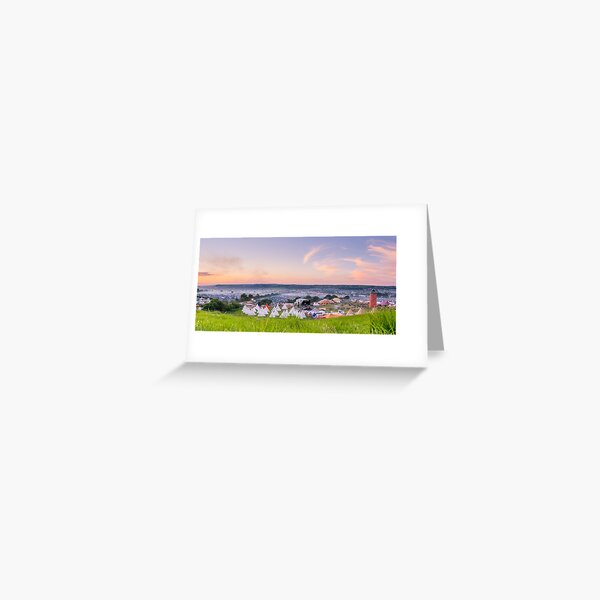 Glastonbury Festival at Sunset Panorama with Tipis Greeting Card