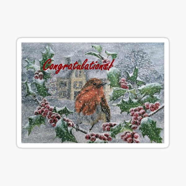 Robin in Snow Congratulations Card Sticker