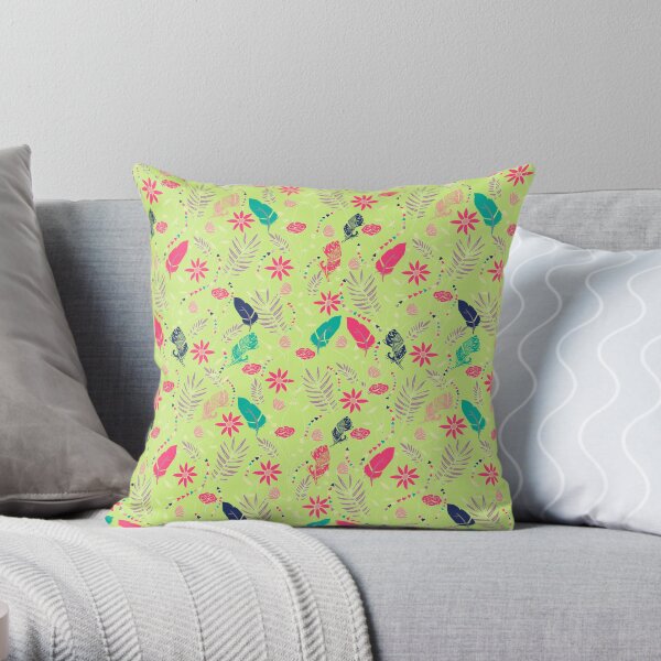 Flowers and Feathers Throw Pillow