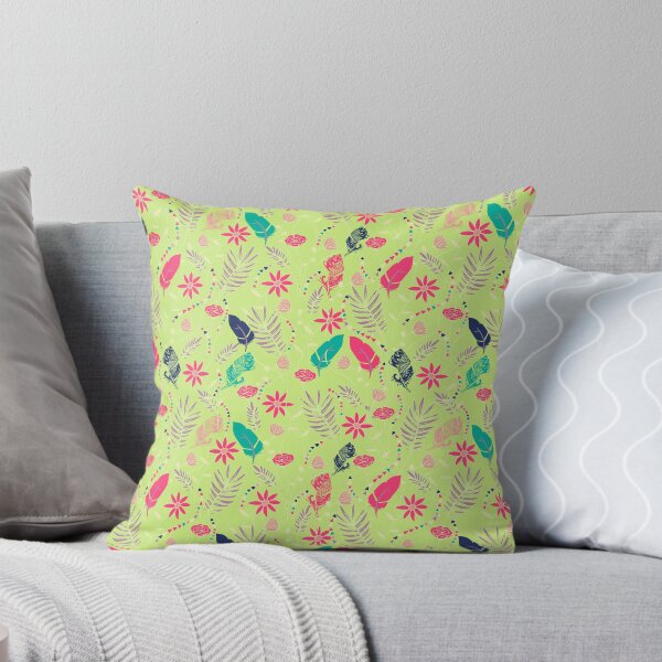 Flowers and Feathers Throw Pillow