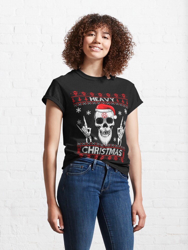 Alternate view of HEAVY CHRISTMAS - Ugly Xmas Sweater - HEAVY DEATH BLACK METAL Rocker Rock Horns Classic T-Shirt
