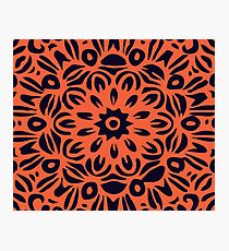 Floral Burst, Dark Blue & Orange Mandala 1 Photographic Print