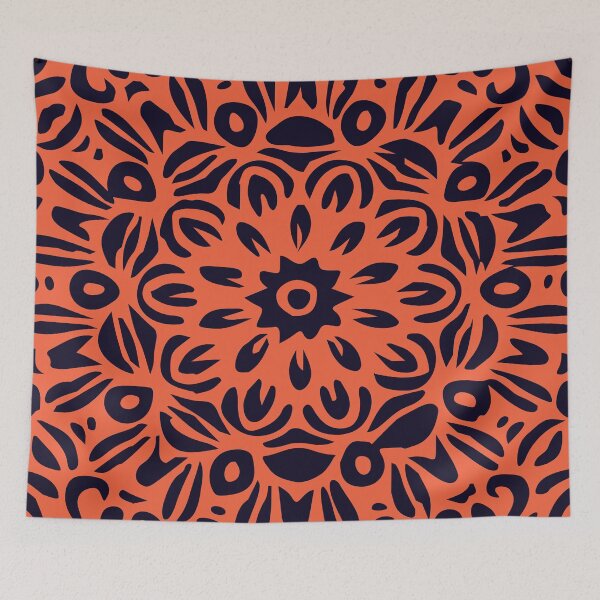 Item preview, Floral Burst, Dark Blue & Orange Mandala 1 designed and sold by Mia Harper Design.
