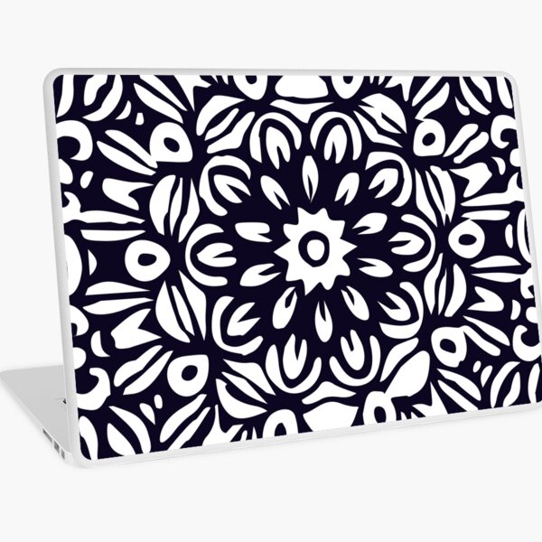 Floral Burst, Dark Blue & White Mandala 2 Laptop Skin