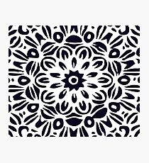 Floral Burst, Dark Blue & White Mandala 2 Photographic Print