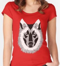 Black White Wolf Design Women's Fitted Scoop T-Shirt