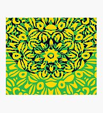 Floral Burst, Yellow, Green & Dark Blue Mandala 6 Photographic Print
