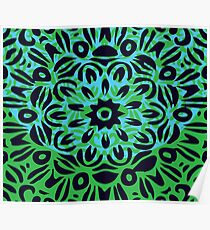 Floral Burst, Dark Blue, Turquoise & Green Mandala 10 Poster