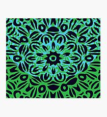 Floral Burst, Dark Blue, Turquoise & Green Mandala 10 Photographic Print