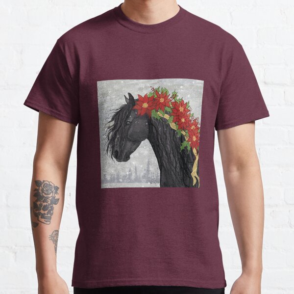 Poinsettia Black Stallion Horse Classic T-Shirt