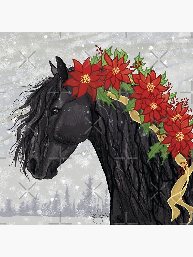Poinsettia Black Stallion Horse by tinaschofield