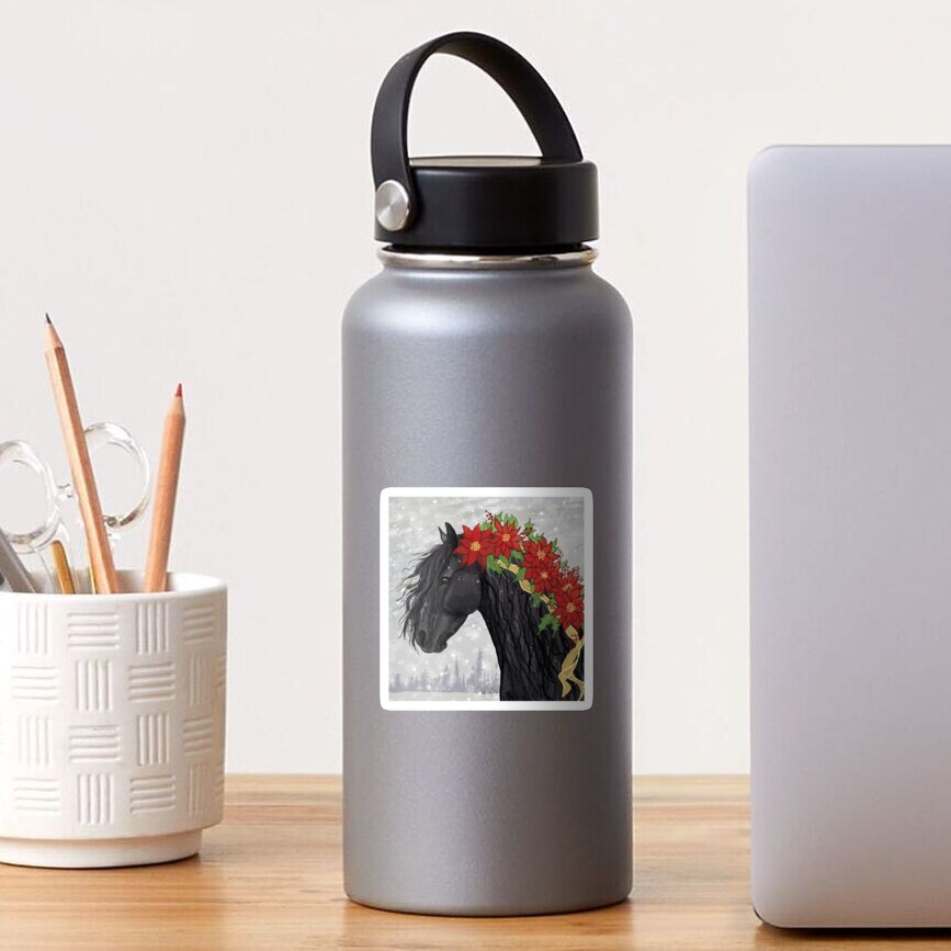 Poinsettia Black Stallion Horse Sticker