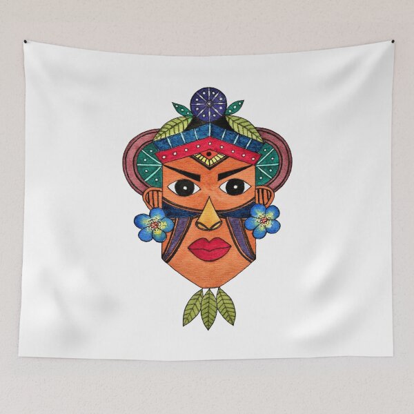 Item preview, Tribal Mask With Flowers Watercolor Art  designed and sold by Oirabot.