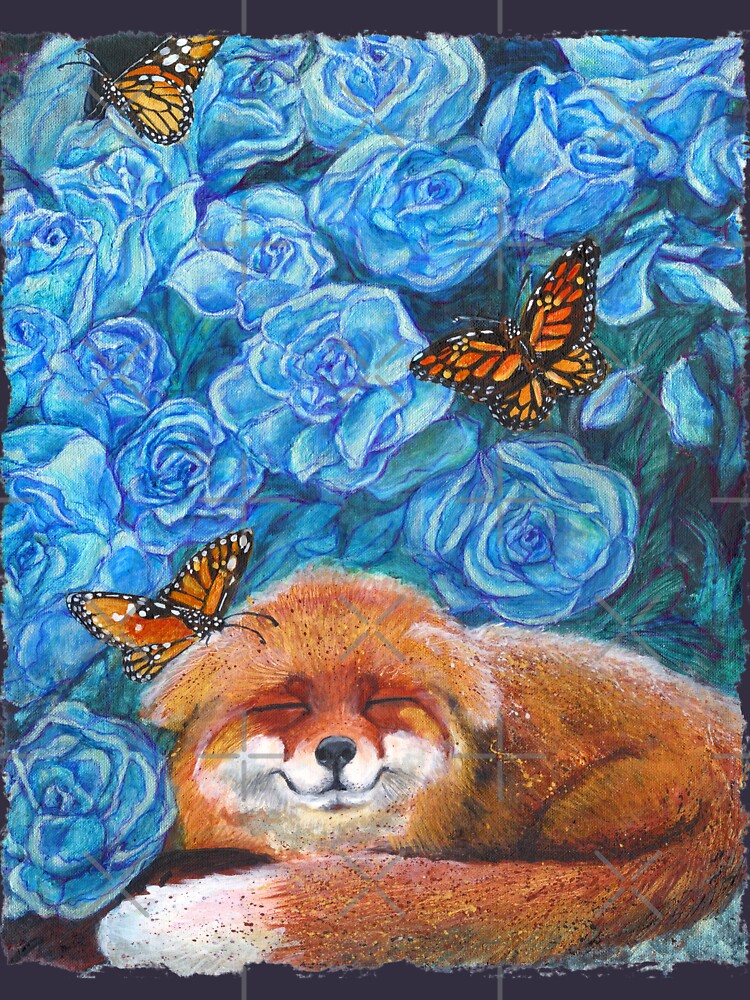 Crisp Summer Morning:  Blue Roses, Fox, Monarch Butterflies by tinaschofield