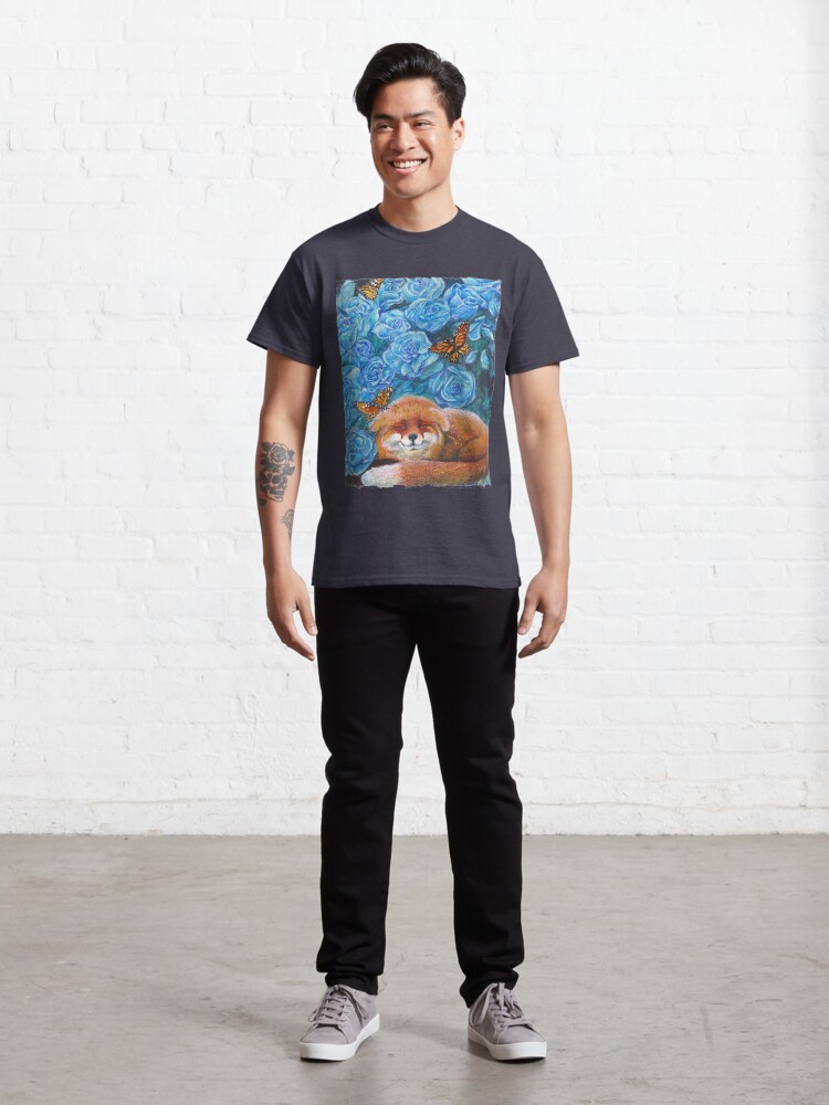 Alternate view of Crisp Summer Morning: Blue Roses, Fox, Monarch Butterflies Classic T-Shirt