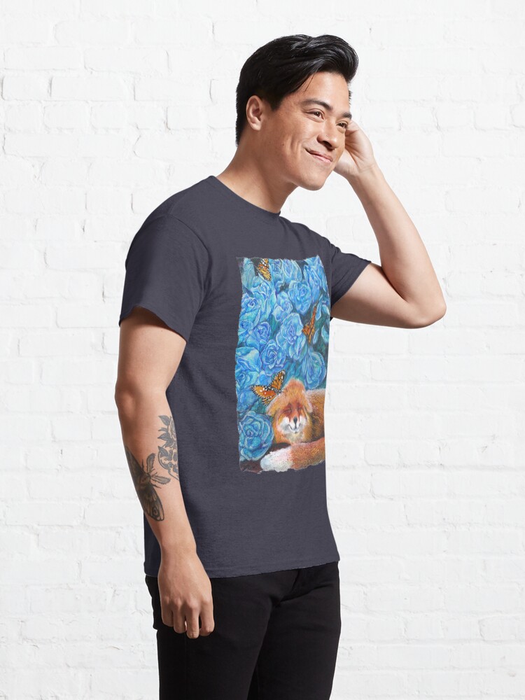 Alternate view of Crisp Summer Morning: Blue Roses, Fox, Monarch Butterflies Classic T-Shirt