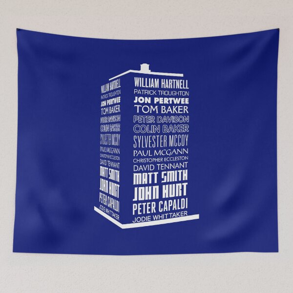 Item preview, Police Box Names - Chronological Hartnell to Whittaker in white designed and sold by Dalekboy.
