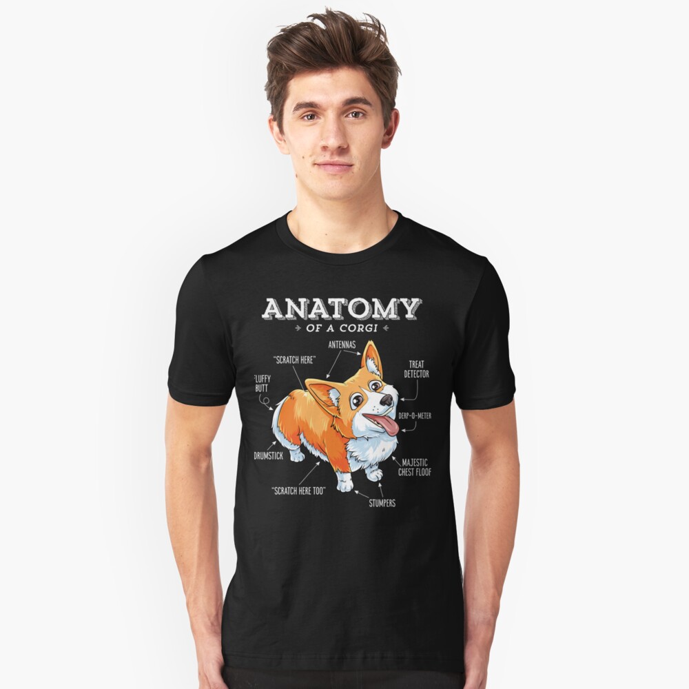 Anatomy of a Corgi T-Shirt Funny Corgis Dog Puppy Shirt Slim Fit T-Shirt