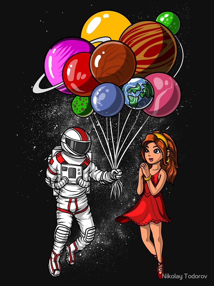 astronaut with balloons t shirt