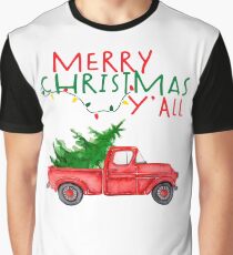 Merry Christmas Y'all Vintage Red Truck Xmas Farm Fresh Trees Classic Design Graphic T-Shirt