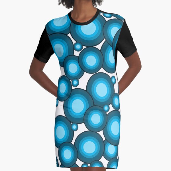 Blaue 70er Jahre Kreise T-Shirt Kleid