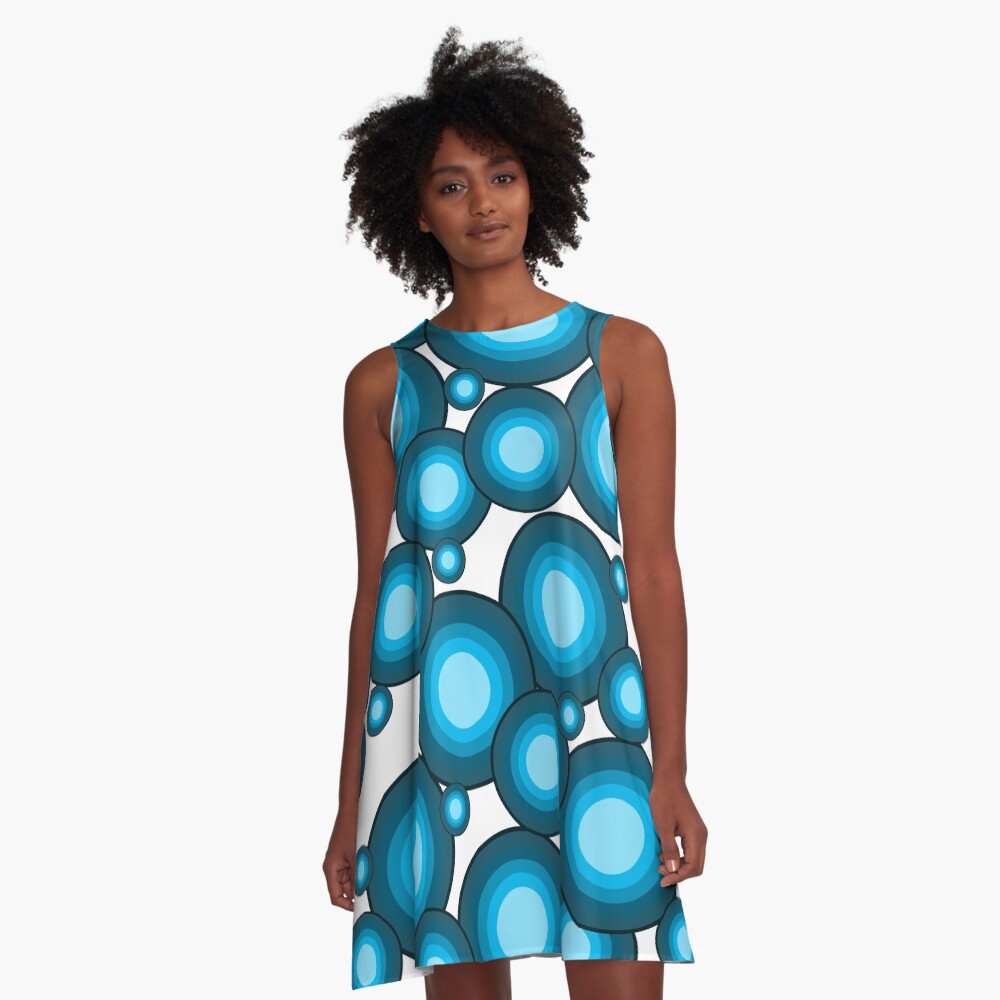 Blaue 70er Jahre Kreise A-Line Dress