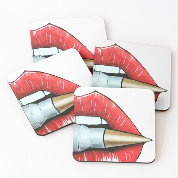 Item preview, Red Lips Biting Bullet Painting White Background designed and sold by baudrillier.