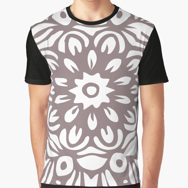 Floral Burst, White & Grey Mandala 5 Graphic T-Shirt