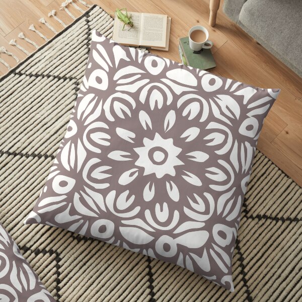 Floral Burst, White & Grey Mandala 5 Floor Pillow