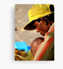 Fisherman Repairing Nets Canvas Print