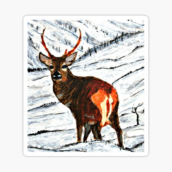 Stag in snowy landscape Sticker