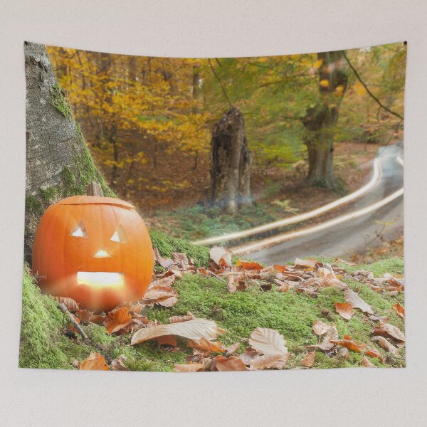 Item preview, Scary pumpkin in the autumn woods designed and sold by simonbratt.