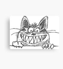 Crazy Cat with Large Pointy Teeth - Line Art Style Canvas Print
