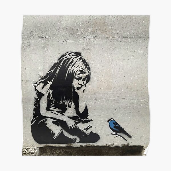 Banksy Girl with Blue Bird Poster