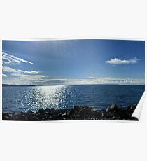 Beach, sea, rocks and blue sky Poster