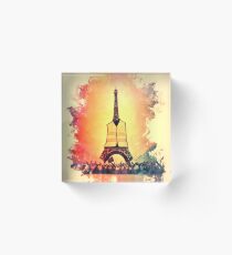 Bloque acrílico Torre Eiffel en luz amarilla chaleco jaunes