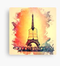 Lienzo metálico Torre Eiffel en luz amarilla chaleco jaunes