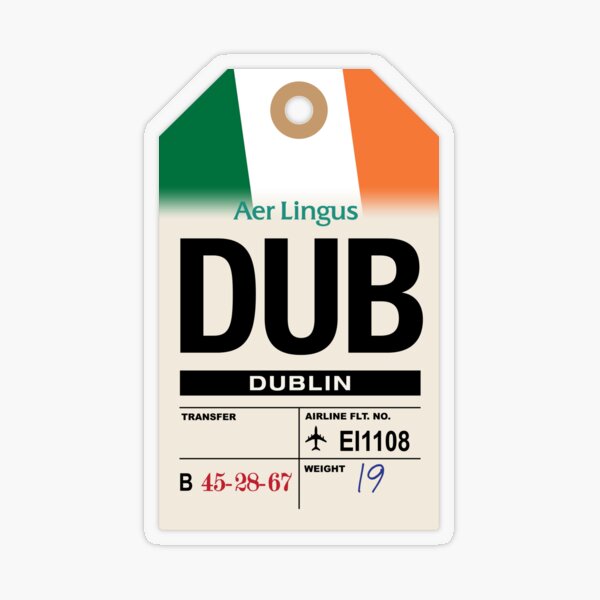 Dublin (DUB) Airline Luggage Tag Transparent Sticker