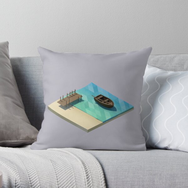 Boat on Shore Throw Pillow