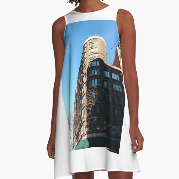 New York City, Manhattan, New York, downtown, #NeeYorkCity, #Manhattan, #NeeYork, #downtown, #buildings, #streets, #avenues, #skyscrapers, #cars, #pedestrians A-Line Dress