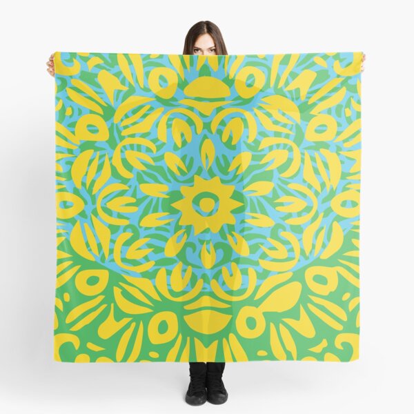 Floral Burst, Yellow, Turquoise & Green Mandala 13 Scarf