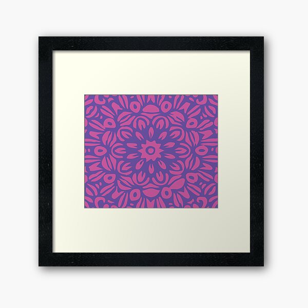 Floral Burst, Dark Pink & Purple Mandala 17 Framed Art Print