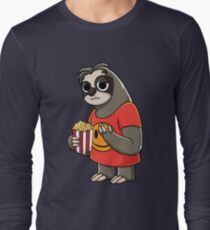 Cute Sloth Eating Popcorn National Popcorn Day T-shirt Long Sleeve T-Shirt