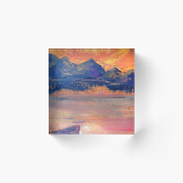 Canoe In The Sunset Acrylic Block