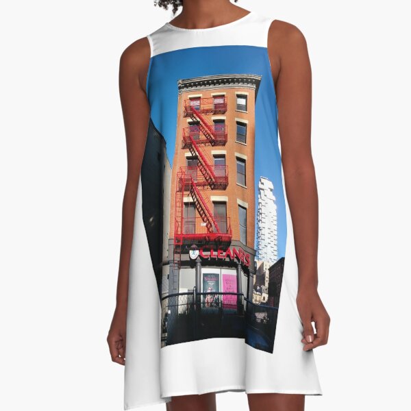 New York City, Manhattan, New York, downtown, #NeeYorkCity, #Manhattan, #NeeYork, #downtown, #buildings, #streets, #avenues, #skyscrapers, #cars, #pedestrians A-Line Dress