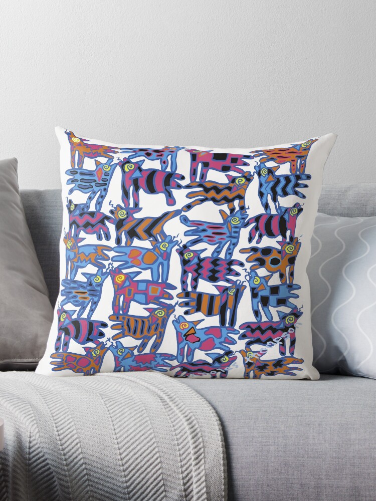 Thumbnail 1 of 3, Throw Pillow, Colorful Abstract Coyote designed and sold by ntartworks.