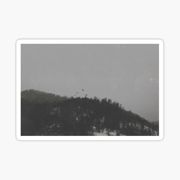 Take Flight // Moody snow covered mountain forest photography Sticker