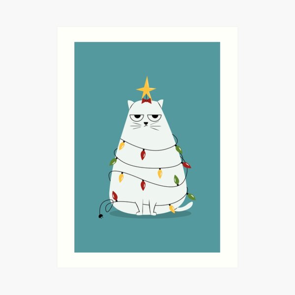 Grumpy Christmas Cat Art Print